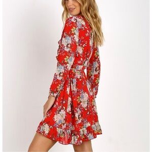 WYLDR Wicked Games Red Floral Long Sleeve Wrap‎ Dress Size Small